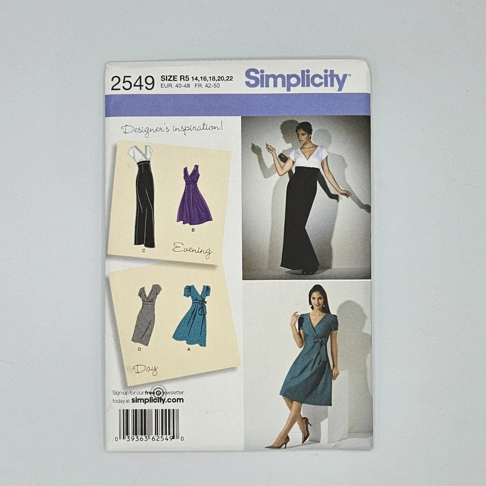 Simplicity 2549 dress from 2009‎ crossover puff cap sleeveless kneelength long